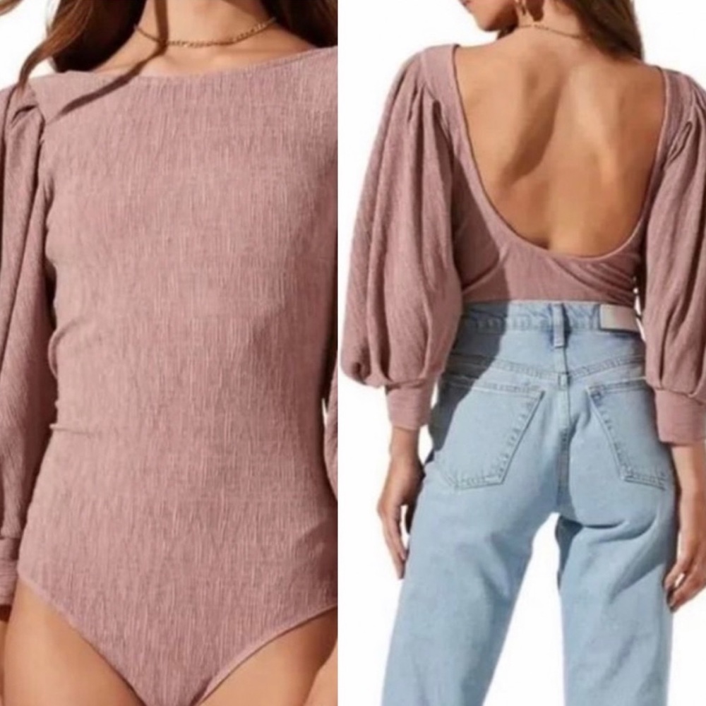 ASTR The Label Women's Scoop Back Bodysuit Balloon Sleeves